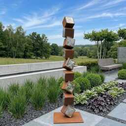 Garden Sculpture Patina Rust & Silver Contemporary Metal Art For Outdoor - thumbnail 2
