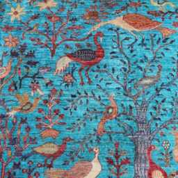 9x12 Birds Pictorial Rug - Turquoise Blue Afghan Hand Knotted Veg Dyes Wool Area One Of A Kind Art Tree Life Gabbeh Boho - thumbnail 3