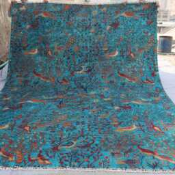 9x12 Birds Pictorial Rug - Turquoise Blue Afghan Hand Knotted Veg Dyes Wool Area One Of A Kind Art Tree Life Gabbeh Boho - thumbnail 2