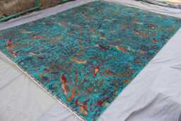 9x12 Birds Pictorial Rug - Turquoise Blue Afghan Hand Knotted Veg Dyes Wool Area One Of A Kind Art Tree Life Gabbeh Boho - thumbnail 1
