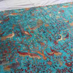 9x12 Birds Pictorial Rug - Turquoise Blue Afghan Hand Knotted Veg Dyes Wool Area One Of A Kind Art Tree Life Gabbeh Boho - thumbnail 4