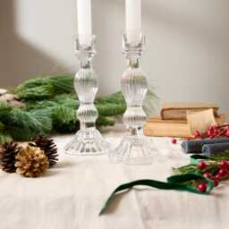 Ribbed Clear Glass Candle Holder Christmas Tablescape UK Florist - thumbnail 1