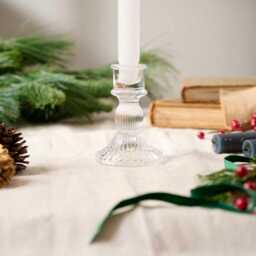 Ribbed Clear Glass Candle Holder Christmas Tablescape UK Florist - thumbnail 2
