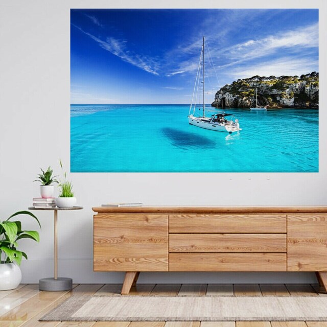 Tropical Island Mountain Nature Lake 3D View Wall Sticker Poster Decal A889 - image 1