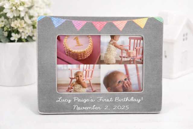 First Birthday Photo Frame Personalized Baby Gift Idea Custom Collage Keepsake Nursery Decor - image 1
