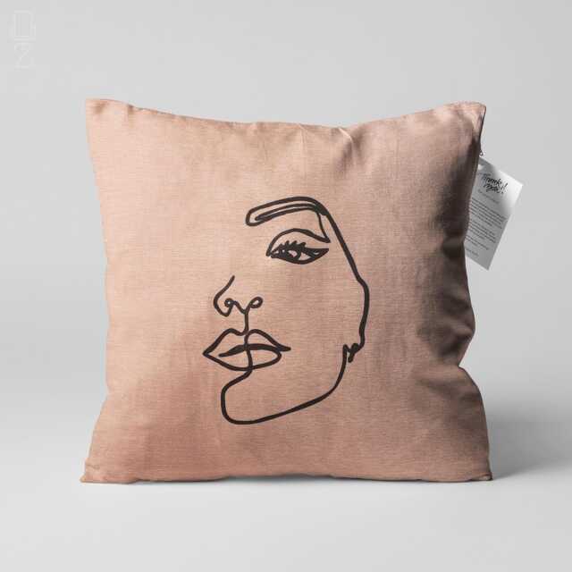 Abstract Face Chenille Pillow Cover, Soft Rose Accent, Oeko-Tex - image 1