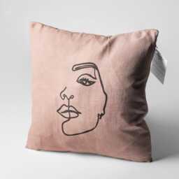 Abstract Face Chenille Pillow Cover, Soft Rose Accent, Oeko-Tex - thumbnail 3