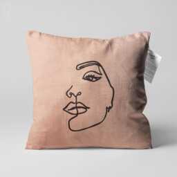 Abstract Face Chenille Pillow Cover, Soft Rose Accent, Oeko-Tex - thumbnail 1