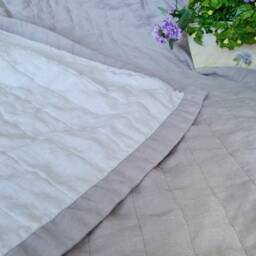 Lightweight Linen Quilt, Oversized Stonewashed Bedding, Extra Large Custom Two-Tone Modern Bedspread - thumbnail 3