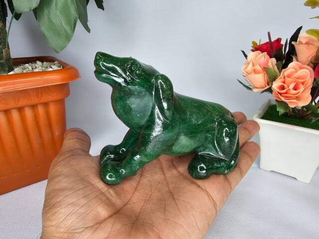 Green Jade Dog Figurine, Gemstone Animals, Memory Stone Garden Decor Gifts, Statue Memorial Grave Maker, Personalized Pet Memorial - image 1