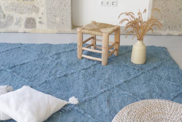 Large Linen Petrol Blue Carpet 180x250cm, Area Rug, Living Room Bohemian Decor, Sustainable Rustic Boho Carpet, Kids Rug - image 1