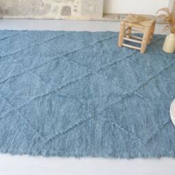 Large Linen Petrol Blue Carpet 180x250cm, Area Rug, Living Room Bohemian Decor, Sustainable Rustic Boho Carpet, Kids Rug - thumbnail 2