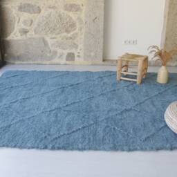 Large Linen Petrol Blue Carpet 180x250cm, Area Rug, Living Room Bohemian Decor, Sustainable Rustic Boho Carpet, Kids Rug - thumbnail 3