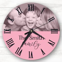 Pink Semicircle Photo Family Name Personalised Gift Clock - thumbnail 1