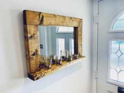 Handcrafted Rustic Wood Wall Mirror With Shelf A Stunning English Oak Waxed Finish Perfect For That Entry Hall Way - thumbnail 1