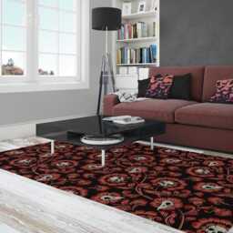 Red Gothic Floor Mat, Flat No-Pile Moody Maximalist Area Rug with Spooky Goth Victorian Floral Skull Pattern, Baroque Dark Academia Home Decor - thumbnail 4