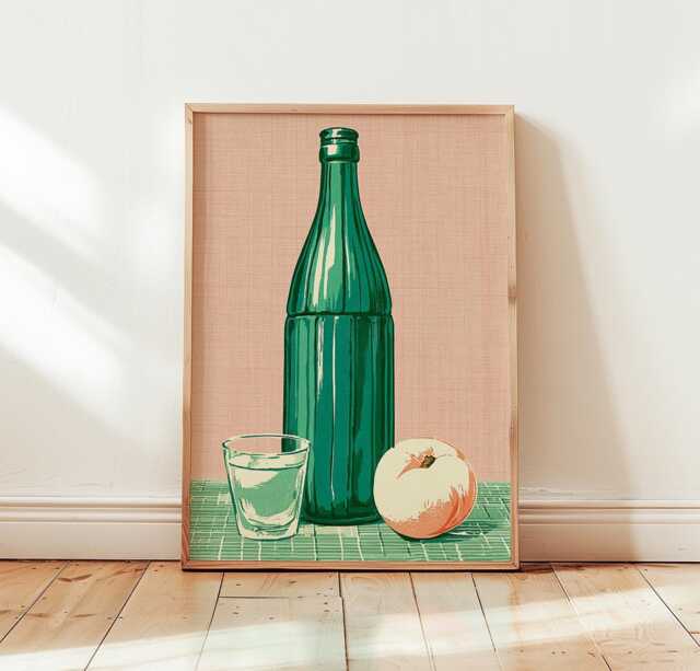 Green Bottle Poster, Caf?? Still Life Print, Kitchen Wall Art - image 1