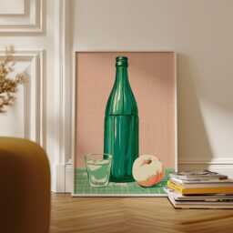 Green Bottle Poster, Caf?? Still Life Print, Kitchen Wall Art - thumbnail 3