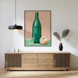Green Bottle Poster, Caf?? Still Life Print, Kitchen Wall Art - thumbnail 2