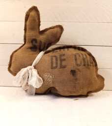 Vintage Grainsack Barnyard Animal Cushions - Pig, Hen & Rabbit - thumbnail 1