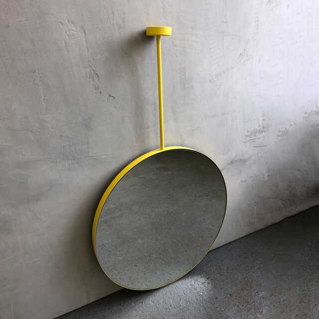 Orbis Suspended Hanging Round Mirror With Modern Yellow Frame - image 1