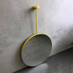 Orbis Suspended Hanging Round Mirror With Modern Yellow Frame