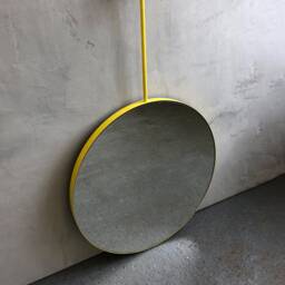 Orbis Suspended Hanging Round Mirror With Modern Yellow Frame - thumbnail 3