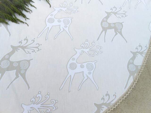 Christmas Deer Tree Skirt Reindeer Silver Decor Ornament Swedish - image 1