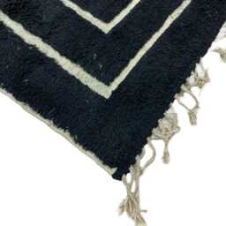 Authentic Black Moroccan Rug - Minimalist White Geometric Lines Wool Carpet Modern Monochromatic Area - thumbnail 4