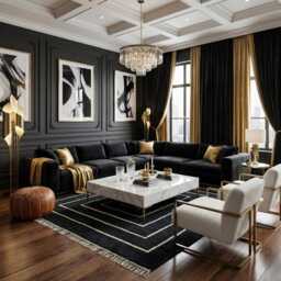 Authentic Black Moroccan Rug - Minimalist White Geometric Lines Wool Carpet Modern Monochromatic Area - thumbnail 3