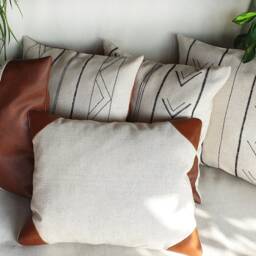 Ethnic Embroidered Design Natural Linen Pillow Cover-Back Side Faux Leather/Housewarming Gift-1Pcs - thumbnail 4