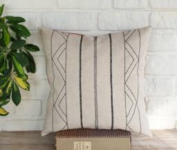 Ethnic Embroidered Design Natural Linen Pillow Cover-Back Side Faux Leather/Housewarming Gift-1Pcs - thumbnail 1