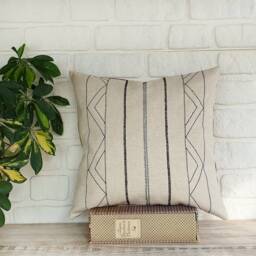 Ethnic Embroidered Design Natural Linen Pillow Cover-Back Side Faux Leather/Housewarming Gift-1Pcs - thumbnail 2
