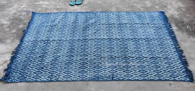 Indigo Block Printed Cotton Dhurrie Rug, 4x6 Ft, Handmade Indian Rug - image 1