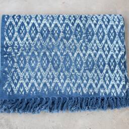 Indigo Block Printed Cotton Dhurrie Rug, 4x6 Ft, Handmade Indian Rug - thumbnail 3
