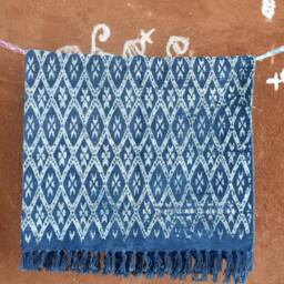 Indigo Block Printed Cotton Dhurrie Rug, 4x6 Ft, Handmade Indian Rug - thumbnail 2