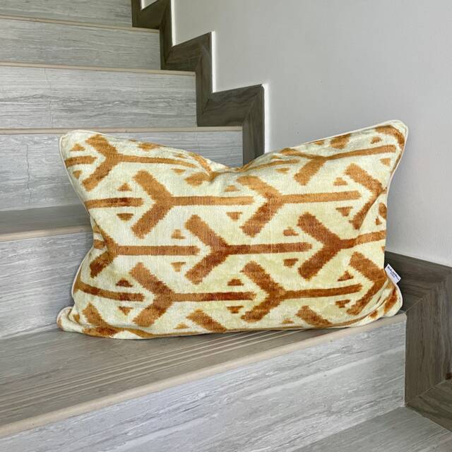 "Velvet Ikat Pillow Cover Arrows - Decorative Cushion For Sofa Or Bed - 16""x24" - image 1