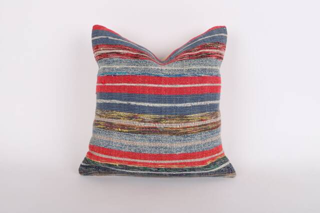 Handwoven Kilim Pillow Cover Vintage Turkish Rug, Boho Accent - 16x16 - image 1