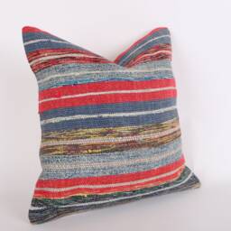 Handwoven Kilim Pillow Cover Vintage Turkish Rug, Boho Accent - 16x16 - thumbnail 3