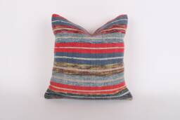 Handwoven Kilim Pillow Cover Vintage Turkish Rug, Boho Accent - 16x16 - thumbnail 1