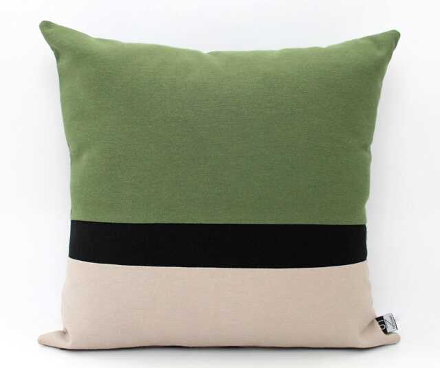 Olive Green Black Stone Color Block Pillow Cover, Heavy Duty Cotton, Oeko-Tex Certified - image 1