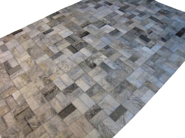 Cowhide Patchwork Rug Raw Leather Argentina - Free Shipping Patchwork- Mix Of Gray Brindles 6' X 8' Handmade - image 1