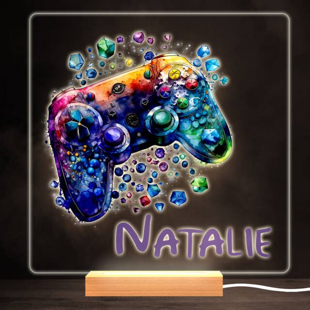 Watercolour Gaming Gamepad Colourful Square Personalised Gift Lamp Night Light - Bedroom - image 1
