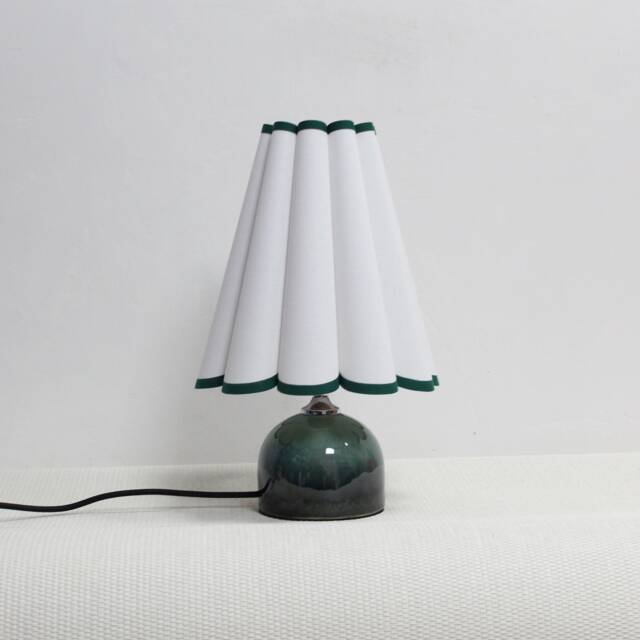 Handmade White Fabric Lamp With Dark Green Ceramic Base-11# - image 1