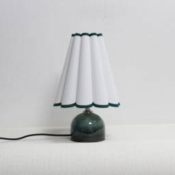 Handmade White Fabric Lamp With Dark Green Ceramic Base-11# - thumbnail 1