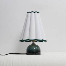 Handmade White Fabric Lamp With Dark Green Ceramic Base-11# - thumbnail 2