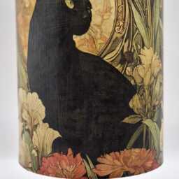 Art Nouveau Black Cat Lamp Decoupage Table Light, Bedside Nightstand Accent - thumbnail 2