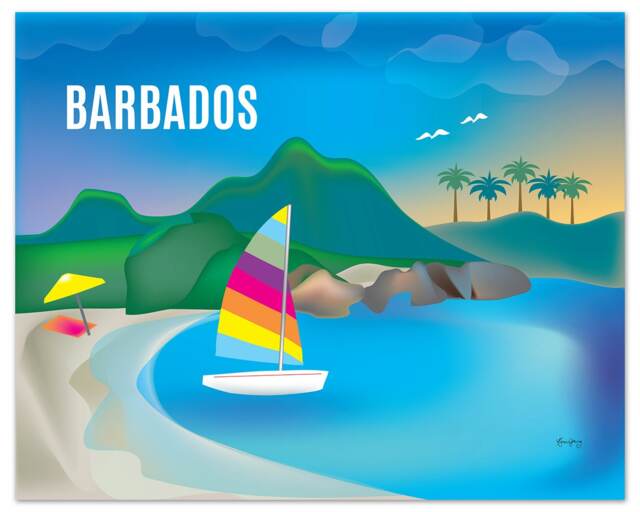 Barbados Art, Map, Skyline, Travel, Wall Print, Caribbean Poster, Art - Style E8-O-Barb - image 1