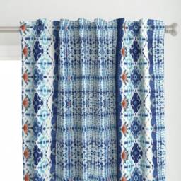 Bohomenian Shibori Curtain Panel - Indigo Tie Dye Boho Stripe Blue & White Custom By Designed_By_Debby - thumbnail 1