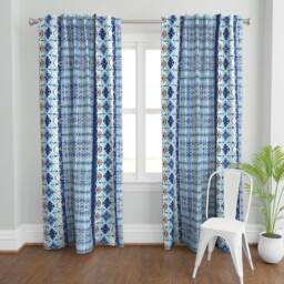 Bohomenian Shibori Curtain Panel - Indigo Tie Dye Boho Stripe Blue & White Custom By Designed_By_Debby - thumbnail 2